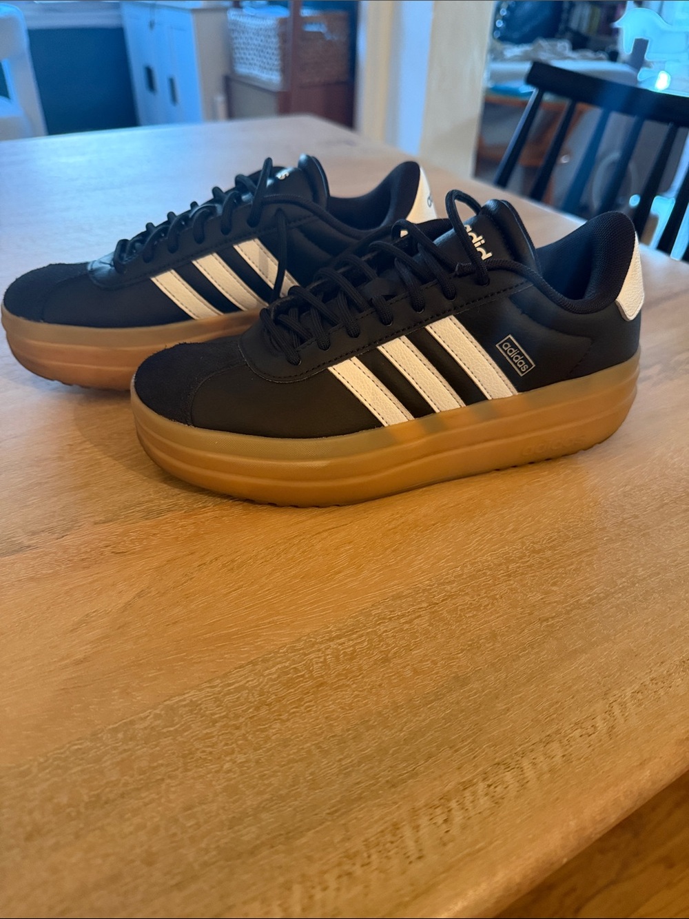 adidas Black and White Platform Sneakers with Gum Sole